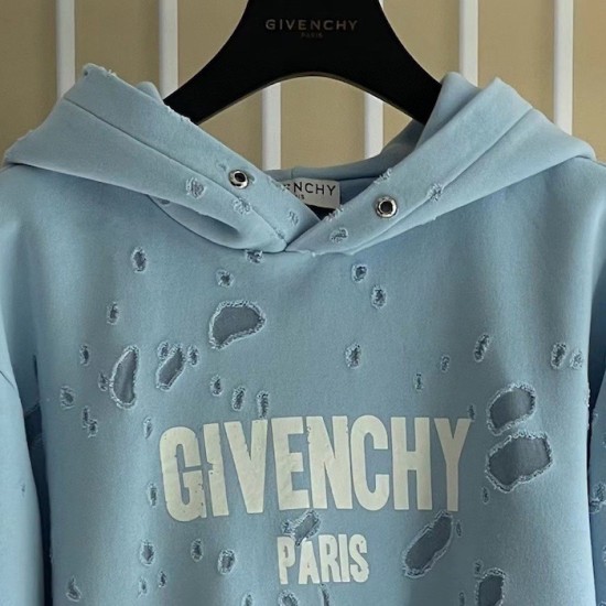 Givenchy Paris Distressed Oversized Hoodie Blue