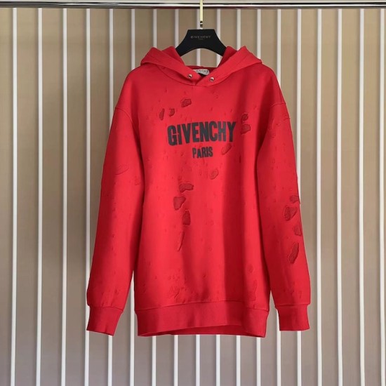 Givenchy Paris Distressed Oversized Hoodie Red