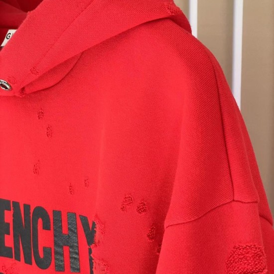 Givenchy Paris Distressed Oversized Hoodie Red