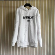 Givenchy Paris Distressed Oversized Hoodie White