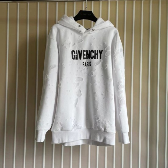 Givenchy Paris Distressed Oversized Hoodie White