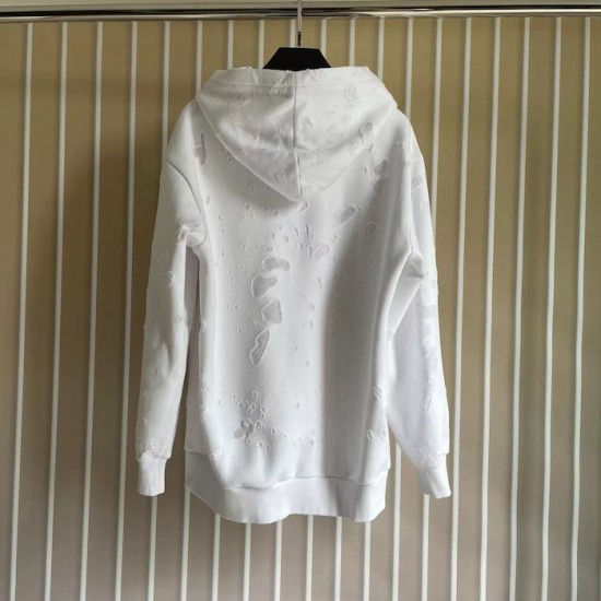 Givenchy Paris Distressed Oversized Hoodie White