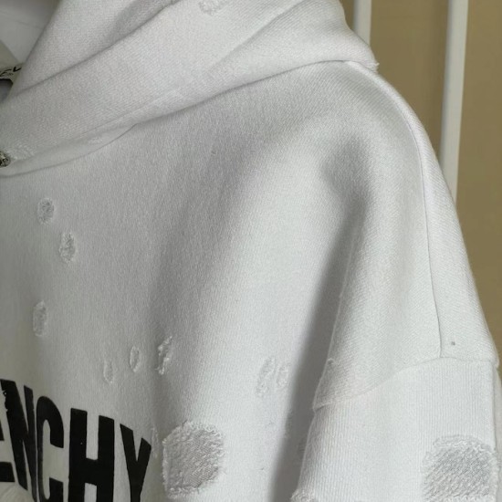 Givenchy Paris Distressed Oversized Hoodie White