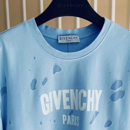 Givenchy Paris Distressed Oversized T Shirt Blue