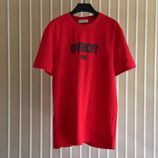 Givenchy Paris Distressed Oversized T Shirt Red