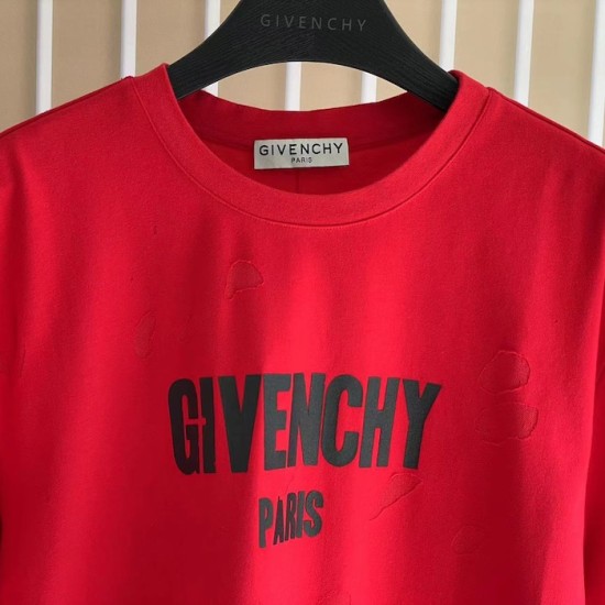 Givenchy Paris Distressed Oversized T Shirt Red