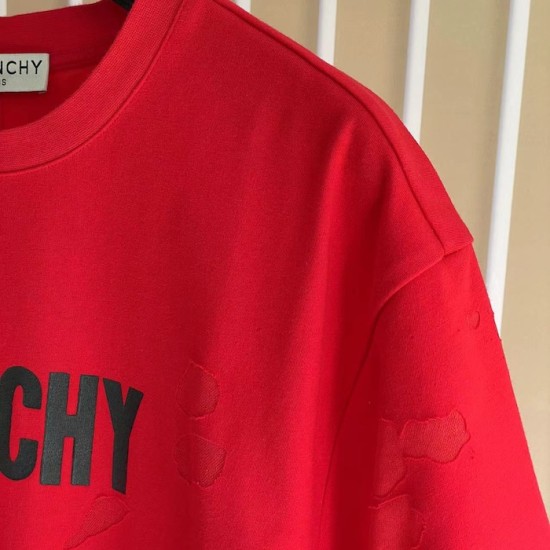 Givenchy Paris Distressed Oversized T Shirt Red