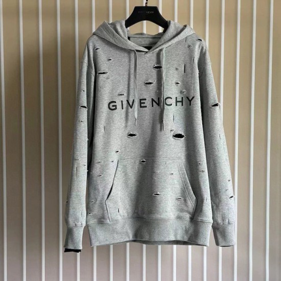 Givenchy Hoodie in fleece with destroyed effect grey