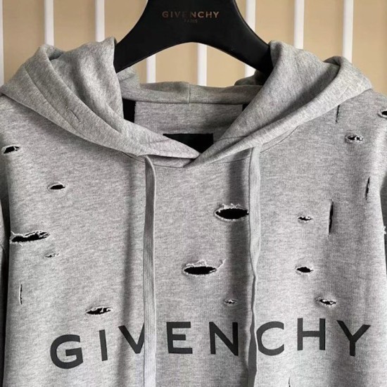 Givenchy Hoodie in fleece with destroyed effect grey