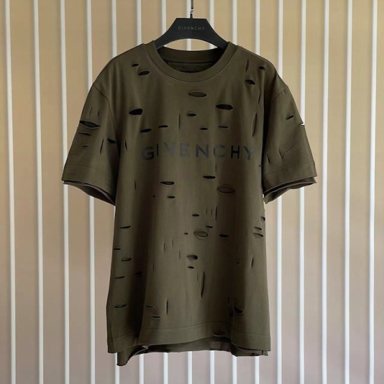 Givenchy Destroyed Layered Oversized T shirt Khaki