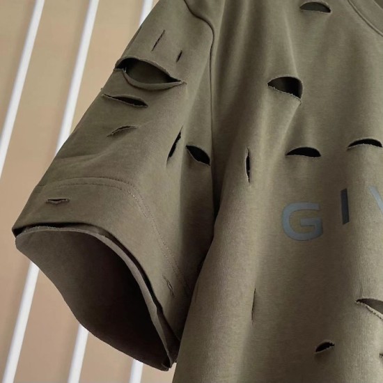 Givenchy Destroyed Layered Oversized T shirt Khaki