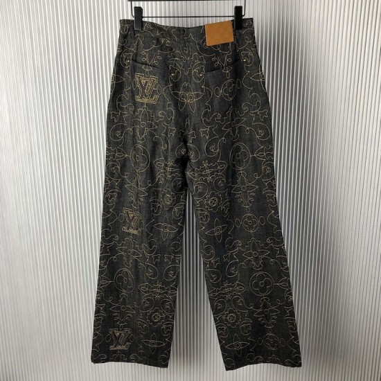 l**is V*t*n embroidered denim pants 1afx90