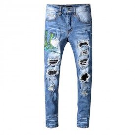 Replica Amiri Blue Snake Patch Jeans