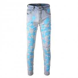 Amiri x Chemist leather stars jeans light blue