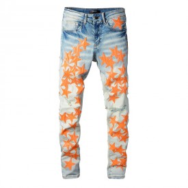 Amiri x Chemist leather stars jeans orange