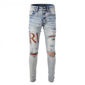 Replica Amiri Leather Stitch Logo Jean Clay Indigo