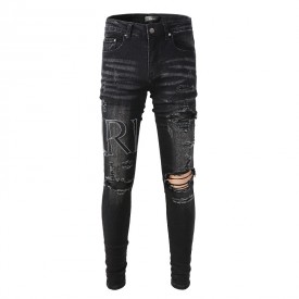 Amiri Leather Stitch Logo Jean Clay Black