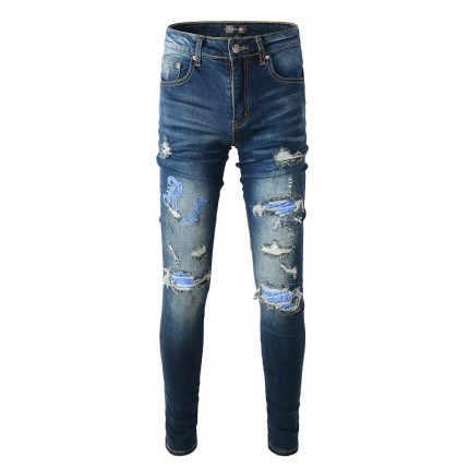 Amiri Old English Logo Jean Clay Blue