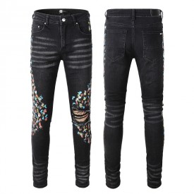 Replica Amiri Paint Print Distressed Jeans