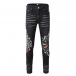 Amiri Paint Print Distressed Skinny Jeans Black