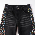 Amiri Paint Print Distressed Skinny Jeans Black