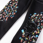 Amiri Paint Print Distressed Skinny Jeans Black