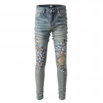 Amiri Paint Print Distressed Skinny Jeans Clay Indigo