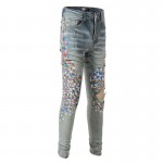 Amiri Paint Print Distressed Skinny Jeans Clay Indigo