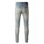 Amiri Paint Print Distressed Skinny Jeans Clay Indigo