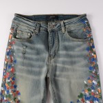 Amiri Paint Print Distressed Skinny Jeans Clay Indigo