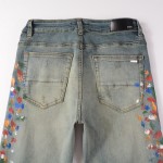 Amiri Paint Print Distressed Skinny Jeans Clay Indigo