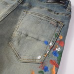 Amiri Paint Print Distressed Skinny Jeans Clay Indigo