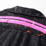 Amiri Striped Paint-splattered Denim Jacket Black