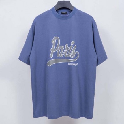 Balenciaga Enjoy Paris T-Shirt Oversized in Faded Blue