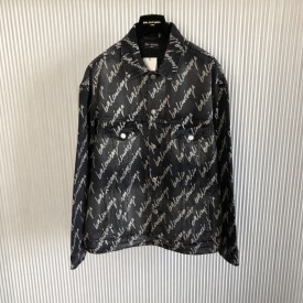 Balenciaga Allover Logo Oversized Jacket in black denim 