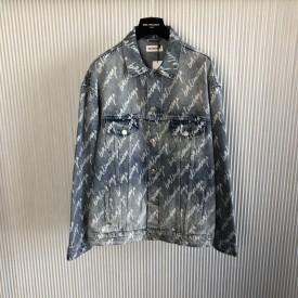 Balenciaga Allover Logo Oversized Jacket in blue denim 