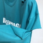 Balenciaga Caps Destroyed Flatground T-shirt Turquoise Blue