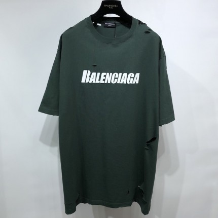 Balenciaga Caps Destroyed Flatground T-shirt Green