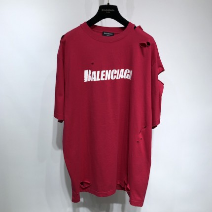 Balenciaga Caps Destroyed Flatground T-shirt Red