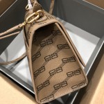 Balenciaga Women's Hourglass Small Handbag BB Monogram Coated Canvas in Beige