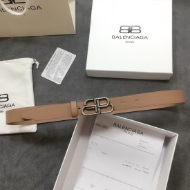 Balenciaga Women BB Thin Belt Tan / Silver