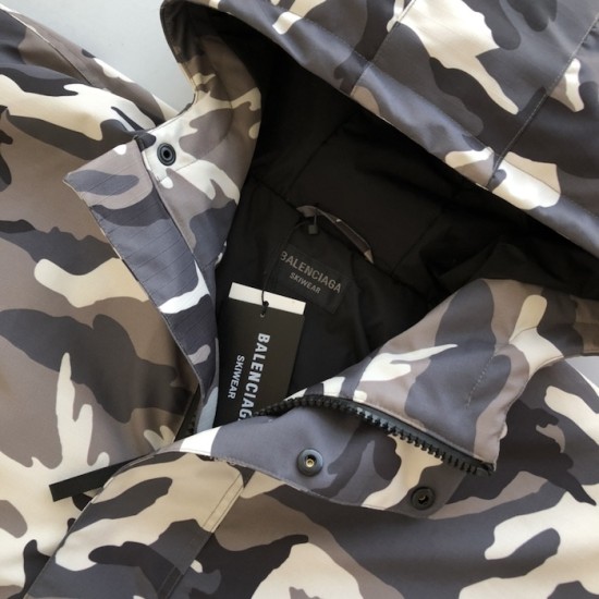 Balenciaga Men's Camo Ski Parka in Grey