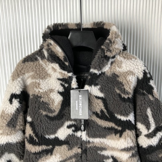 Balenciaga Camouflage Teddy Hooded Jacket