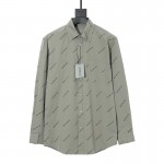 Balencaiga Allover Balenciaga logos Cotton Shirt Green