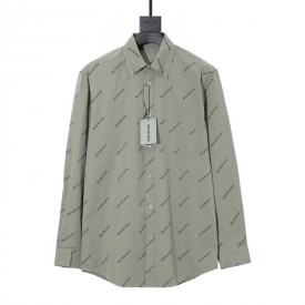 Balencaiga Allover Balenciaga logos Cotton Shirt Green