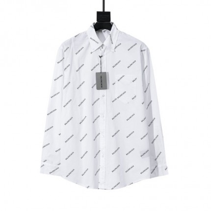 Balencaiga Allover Balenciaga logos Cotton Shirt White