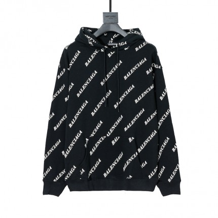 Balencaiga Allover Balenciaga logos Hoodie Black