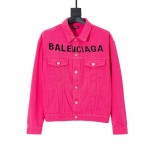 Balencaiga Chest Logo Denim Jacket Fluo Pink