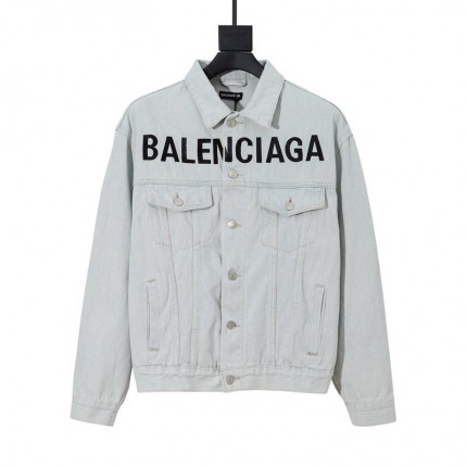 Balencaiga Chest Logo Denim Jacket Grey