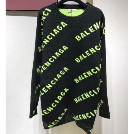 Balenciaga Allover Logo Crewneck Sweater Black / Green